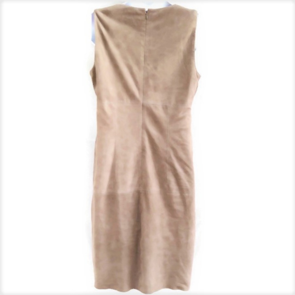 W by Worth Genuine Tan Suede Leather Sheath Dress Chain Zip Pockets Lined XS - Picture 3 of 8